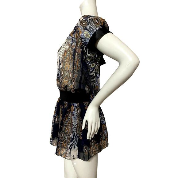 NWT Available Sheer Blue Floral Parsley Boho Blouse Size Medium - Picture 2 of 3